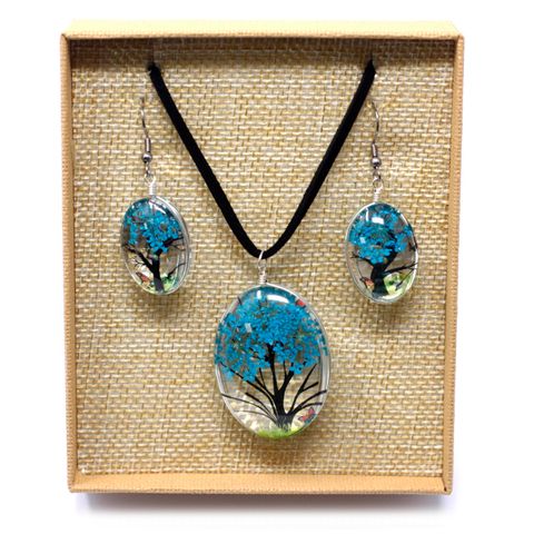 Blue Real Flower Jewellery Set