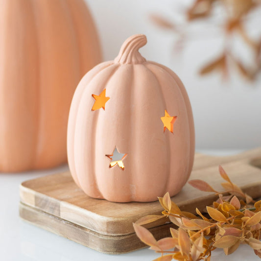 9cm Terracotta Star Pumpkin Tealight Holder