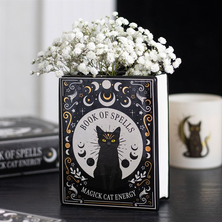 Black Cat Book Shaped Vase