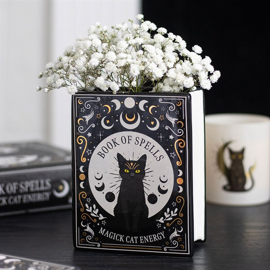 Black Cat Book Shaped Vase