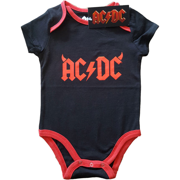 AC/DC Devil Horns Baby Bodysuit, black with red trim