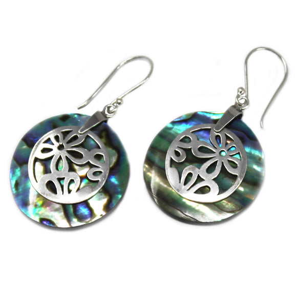 Abalone Shell & Silver Flowers Earrings