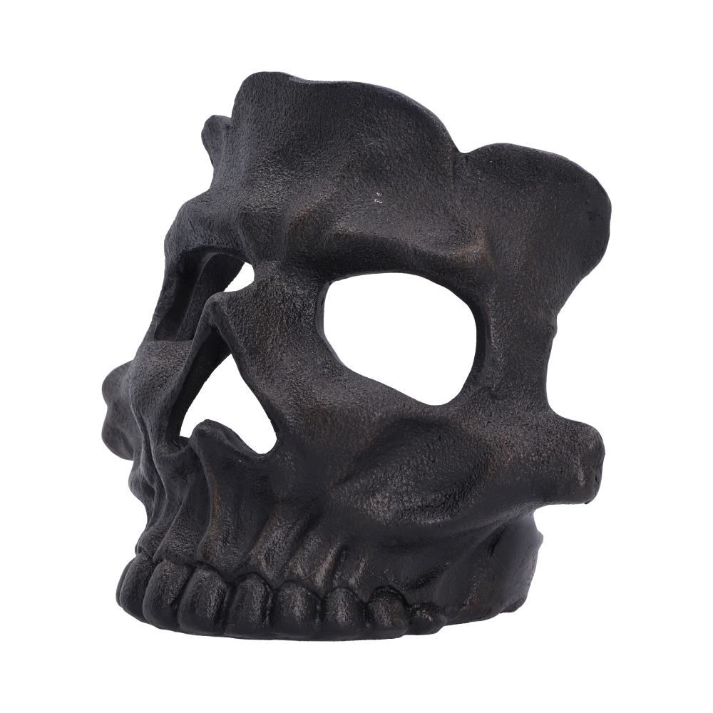 Side view of black gothic skull candle holder