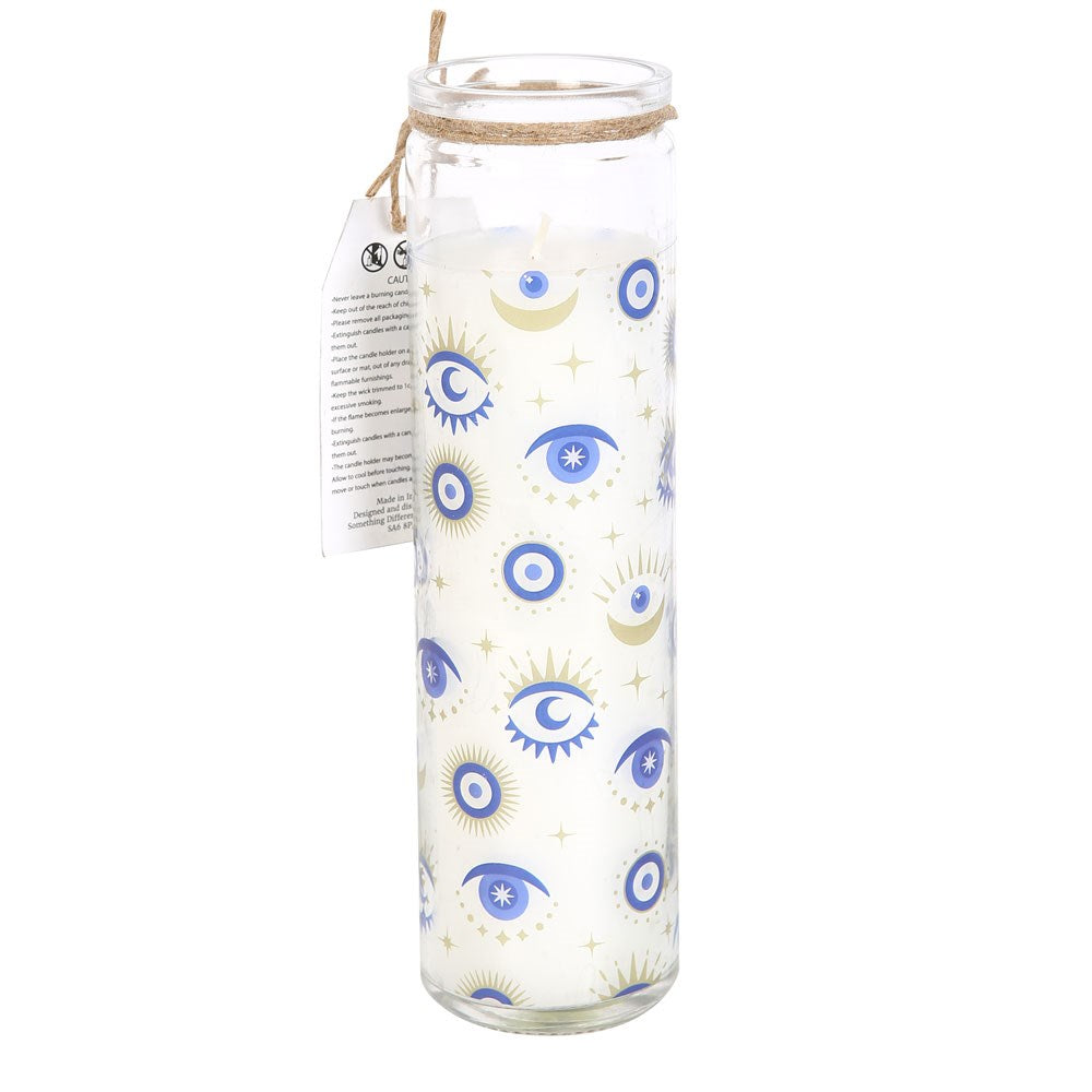 White Sage prayer-style candle with evil eye pattern