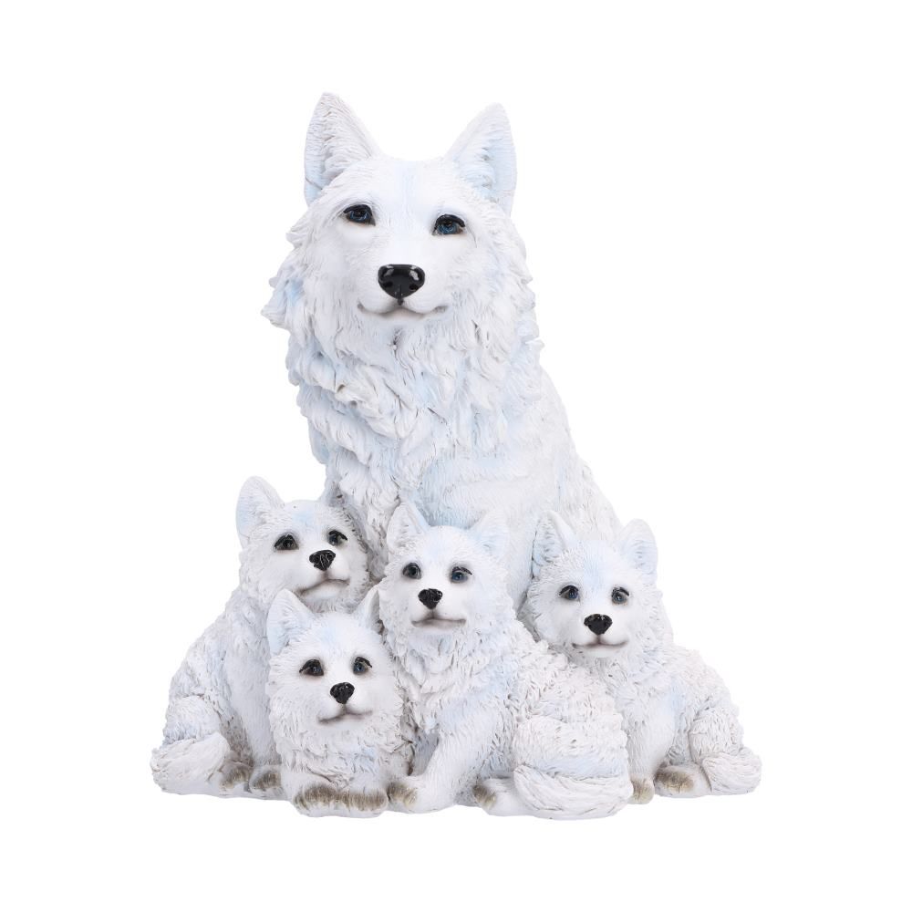 Arctic Bond white wolf family figurine with four pups
