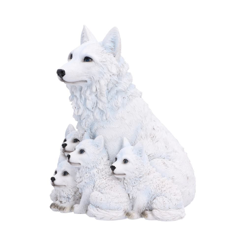 Arctic Bond mother wolf and pups figurine side view