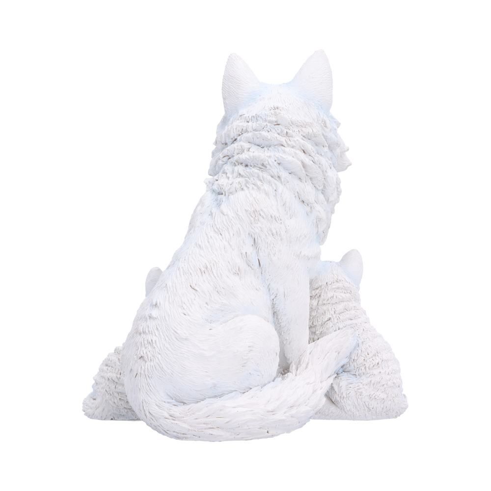Back of Arctic Bond white wolf family figurine