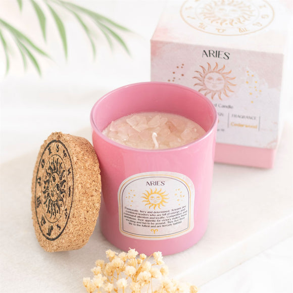 Aries Zodiac, Cedarwood & Rose Quartz Candle