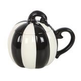 Black & White Striped Pumpkin Lidded Mug