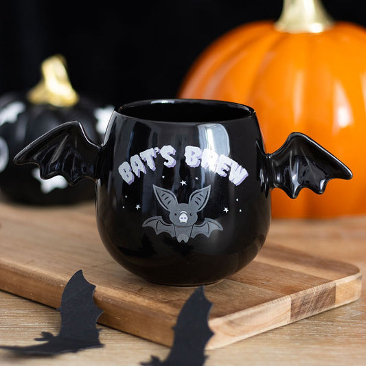 Bat's Brew black ceramic bat wing mug