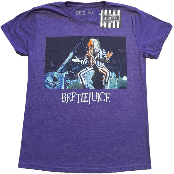 Beetlejuice Purple T-Shirt: Sitting on a Tombstone