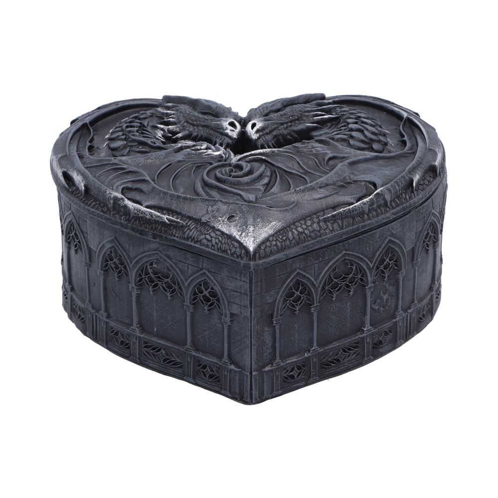 Black heart-shaped dragon trinket box