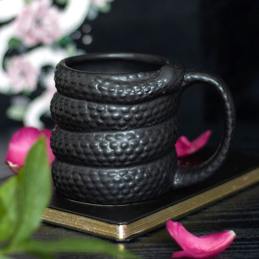 Black Snake Mug with coiled serpent design