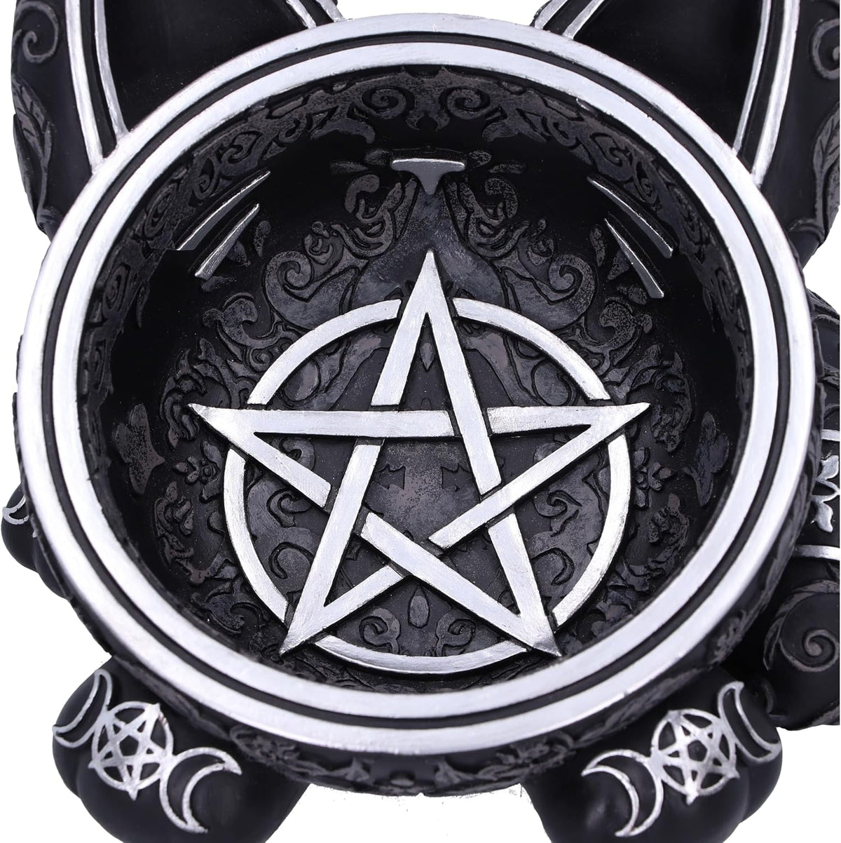 Pentagram detail inside black cat trinket bowl
