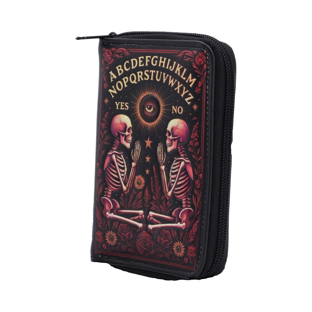 Bloom Ouija Board gothic purse with skeleton spirit board design and zip fasten
