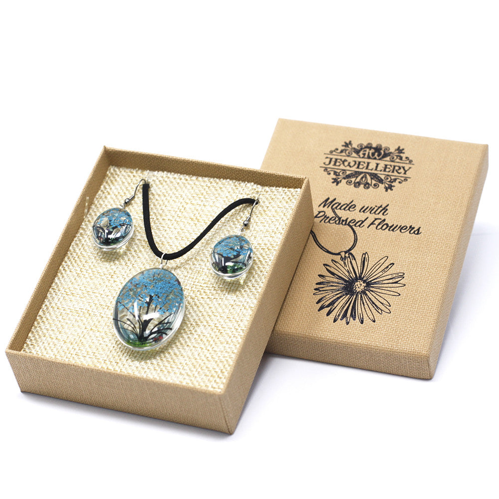 Blue Real Flower Jewellery Set