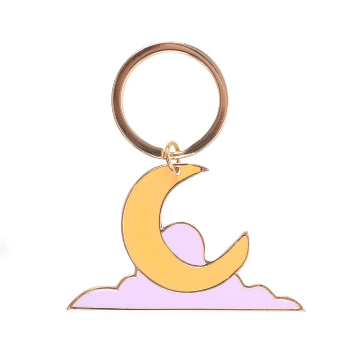 Yellow and lavender crescent moon enamel keyring