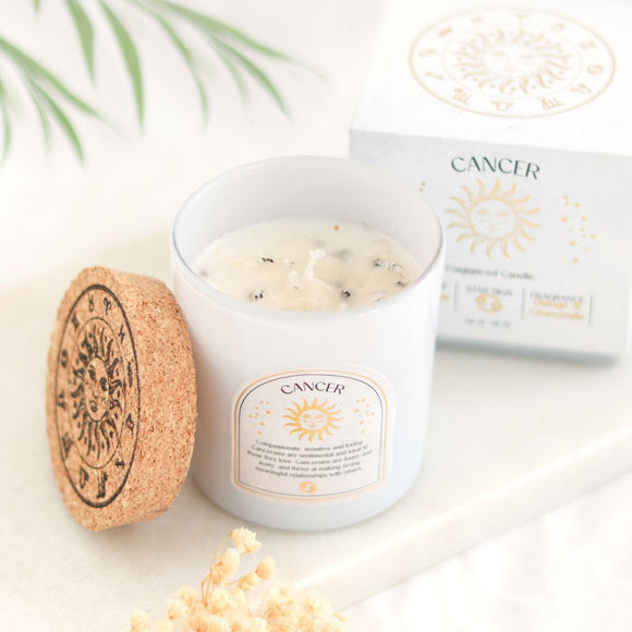Cancer Orange & Chamomile, Moonstone Crystal Candle