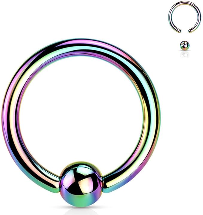 Captive Bead Ring, Ball Closure Ring 16G - Rainbow