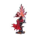 Fantasy fairy figurine with red hair and pink wings and a baby dragon.