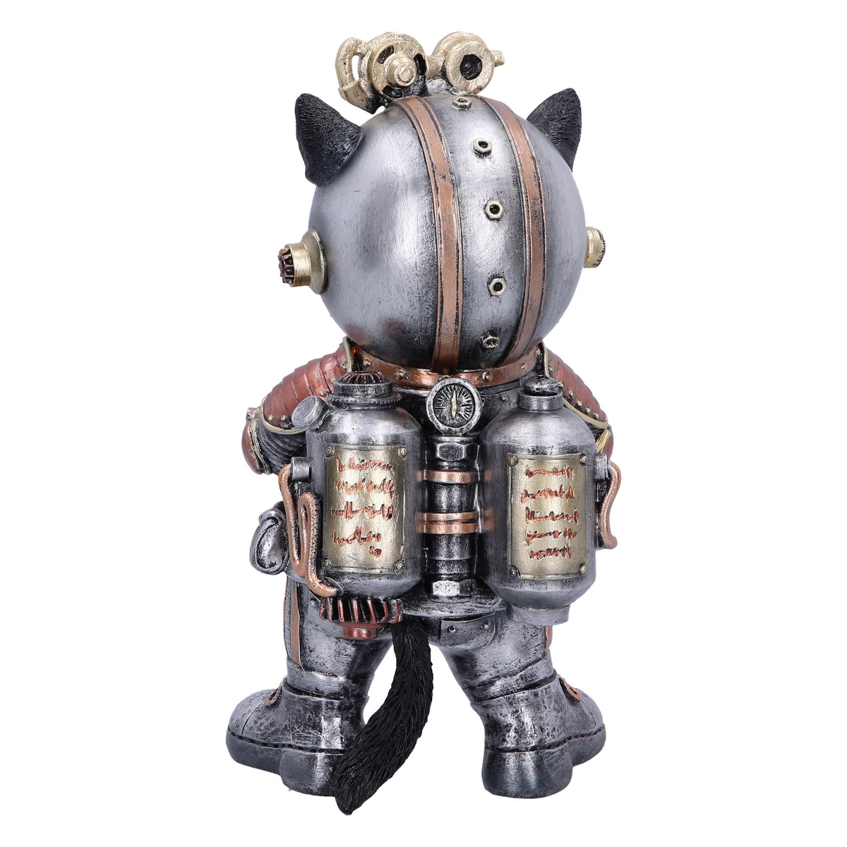 Back of Cat-tack Space figurine showing mechanical space suit