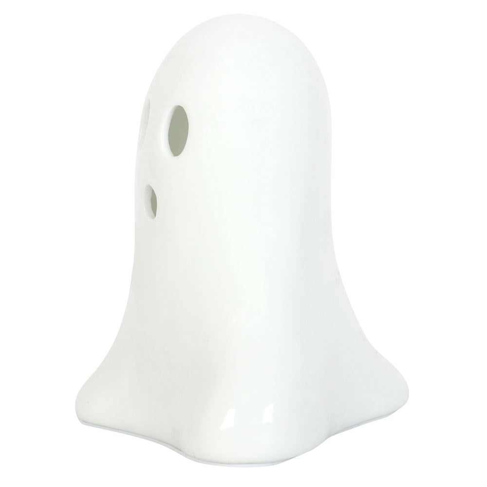 White stoneware ghost ornament side view