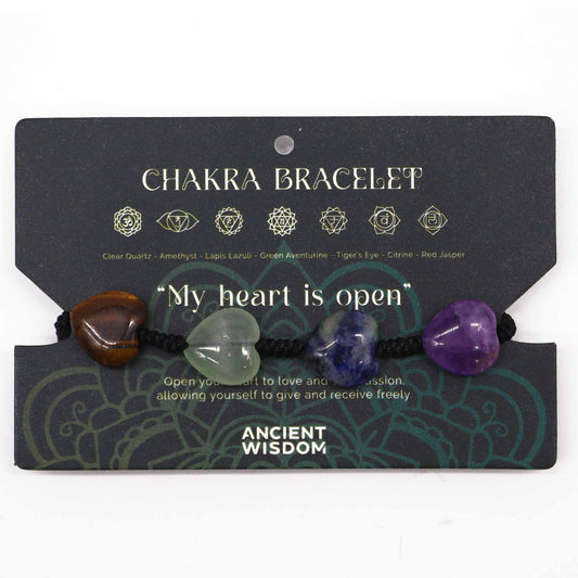 Chakra String Bracelet -  Crystal Hearts