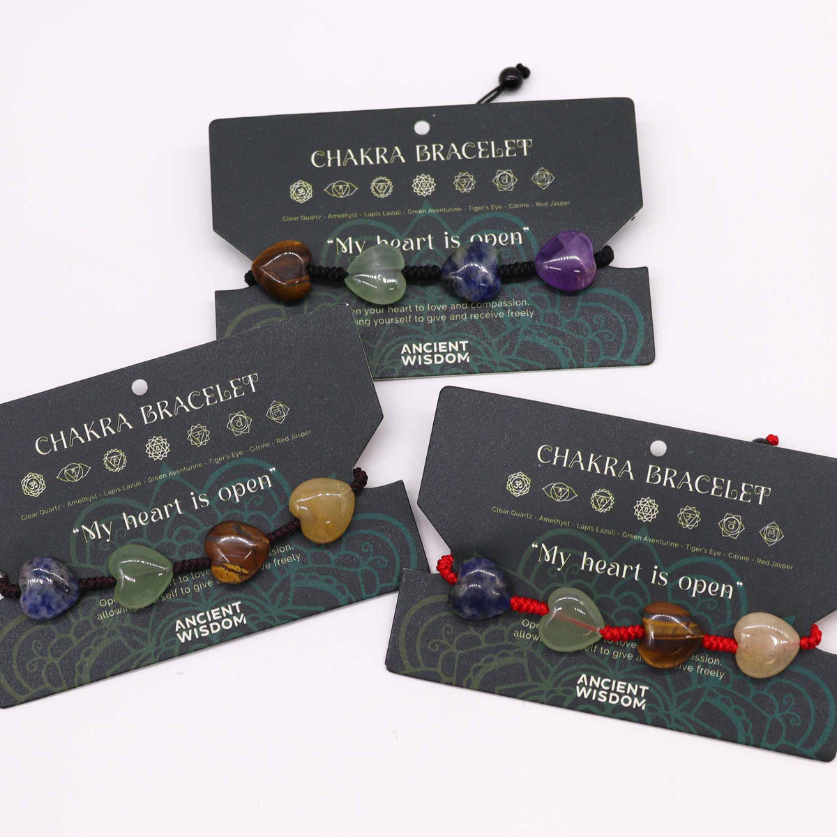 Chakra String Bracelet -  Crystal Hearts
