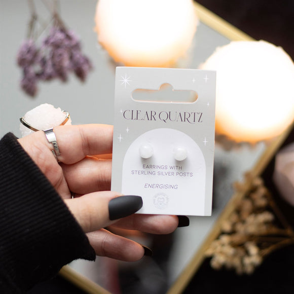 Clear Quartz Crystal Stud Earrings