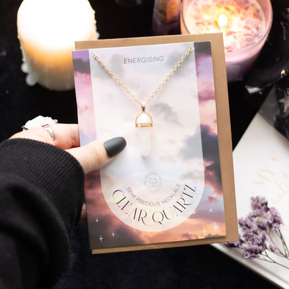 Clear Quartz Crystal Necklace Greeting Card