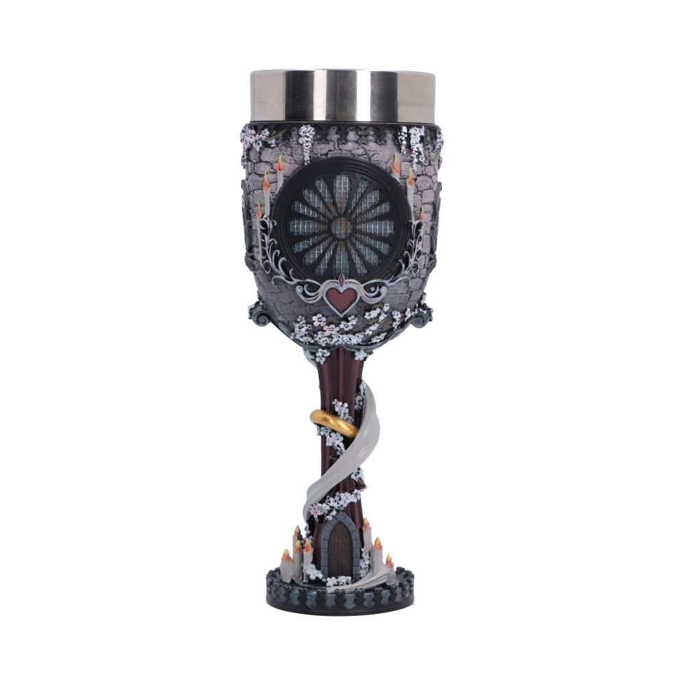 Rear view of Corpse Bride goblet with church window design