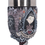 Close-up of Victoria portrait and gothic details on Corpse Bride Goblet