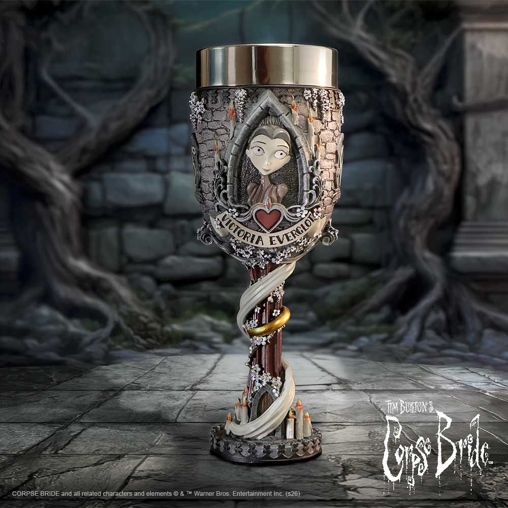 Corpse Bride Victoria Goblet displayed in a gothic setting