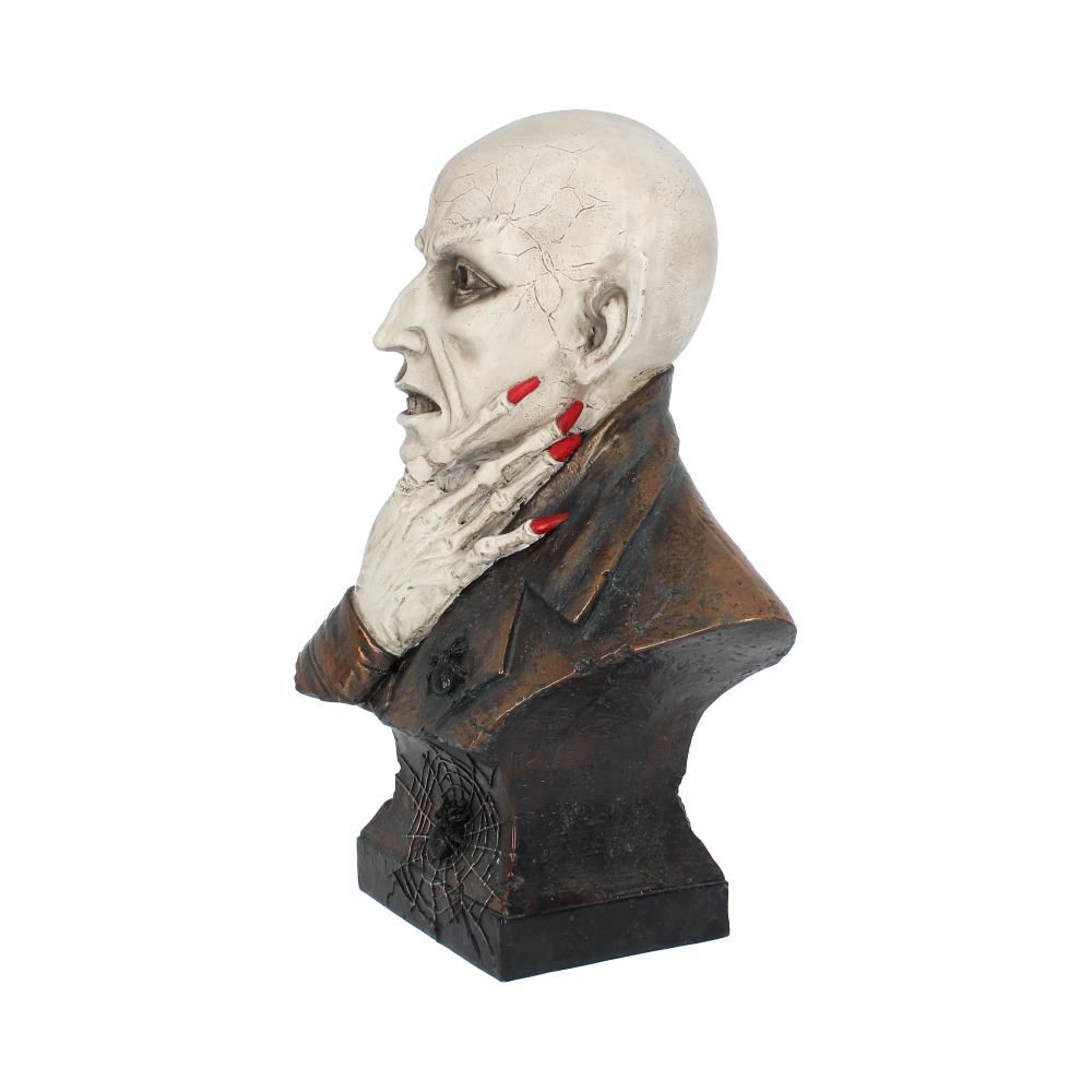 Side view of hand-painted Dracula resin bust