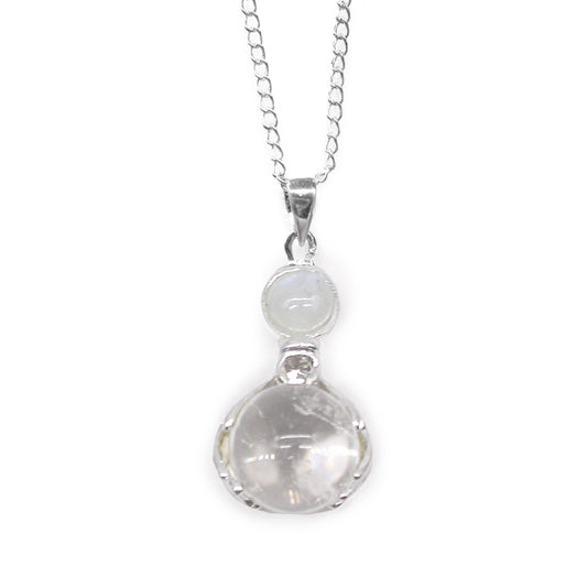Crystal Ball Healing Hands Necklace - Clear Quartz