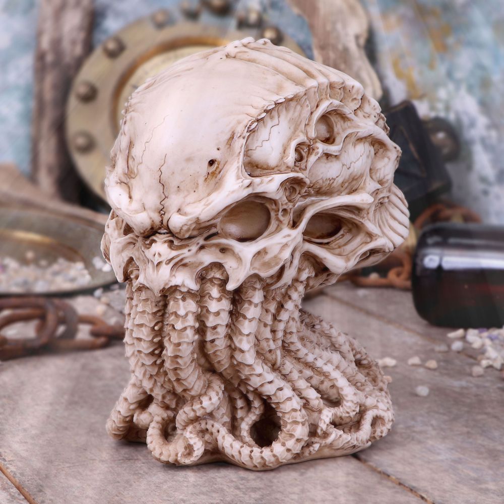 Cthulhu Skull ornament displayed with gothic accessories