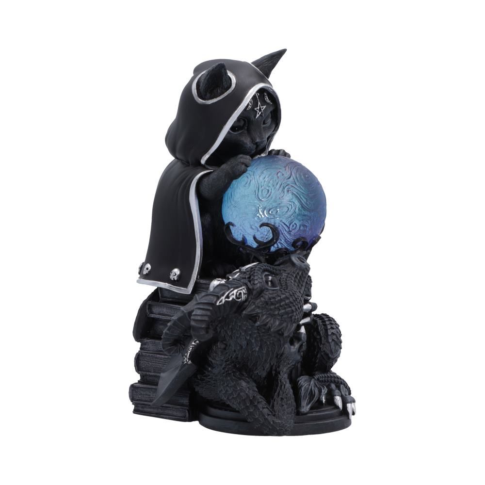 Mystic Mischief black cat and dragon figurine side view
