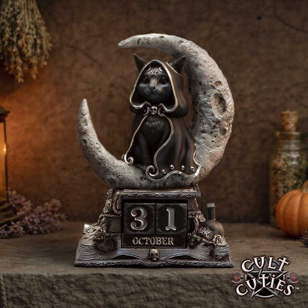 Cult Cuties Zefur gothic black cat calendar display