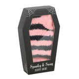 Pink & Black Striped Socks in Coffin Gift Box