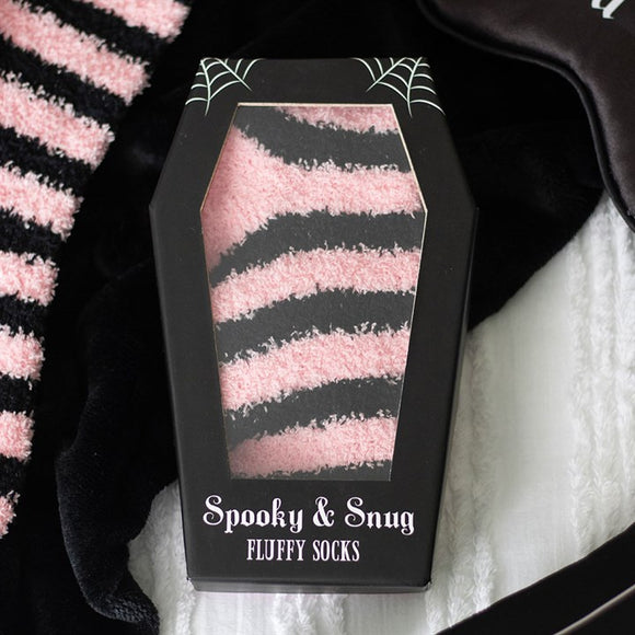 Pink & Black Striped Socks in Coffin Gift Box