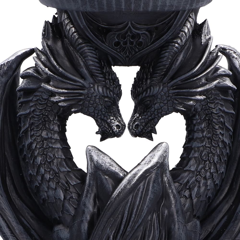 Two sculpted dragons on Dark Heart candle holder