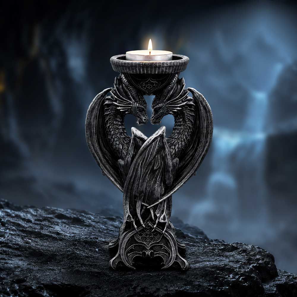 Dark Heart gothic dragon candle holder display