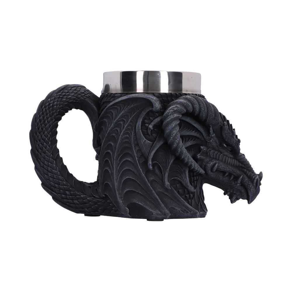 Darkwing Dragon gothic tankard with black sculpted dragon design, side view
