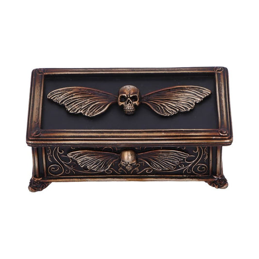 Death's Head skull and moth gothic trinket box