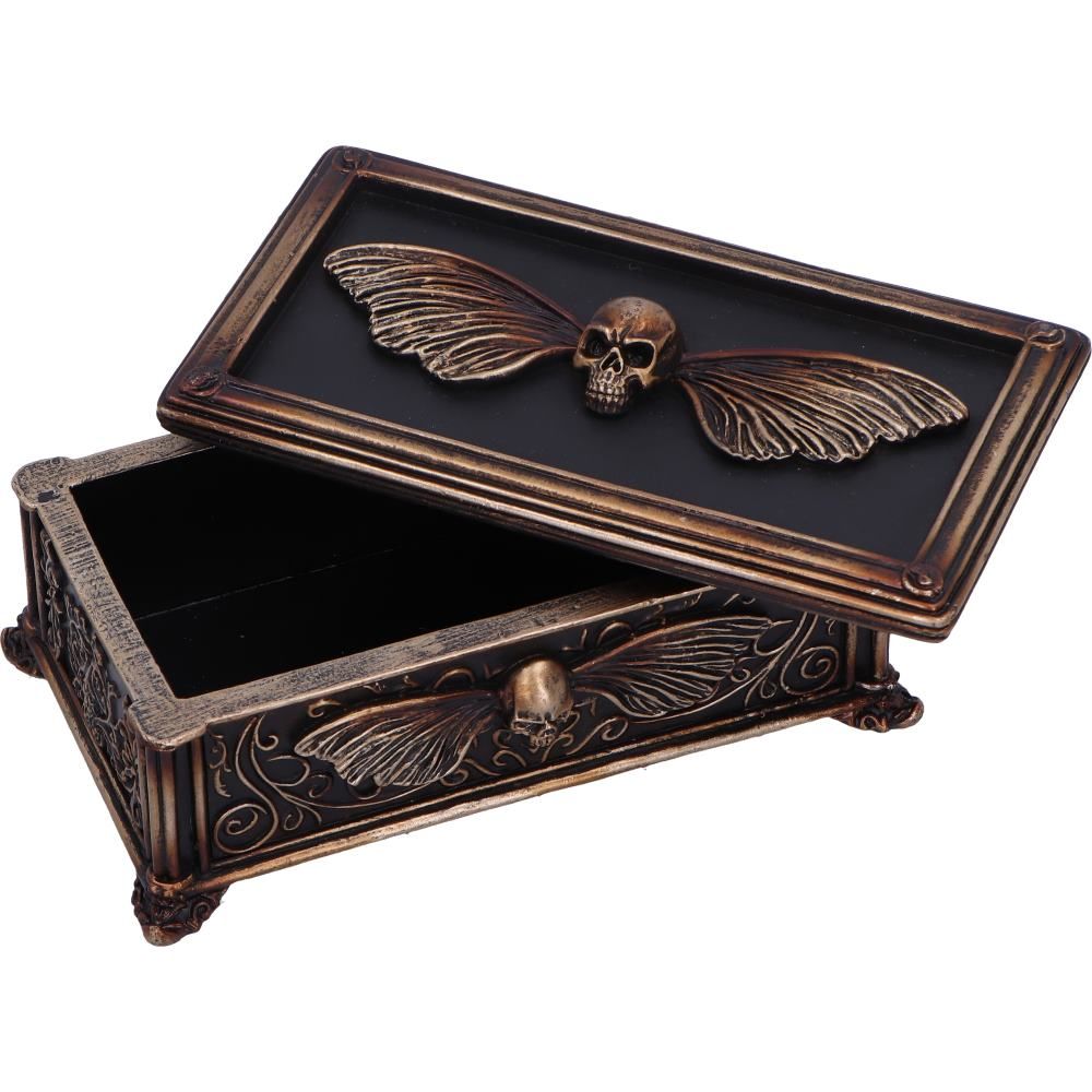 Death's Head trinket box with removable lid open