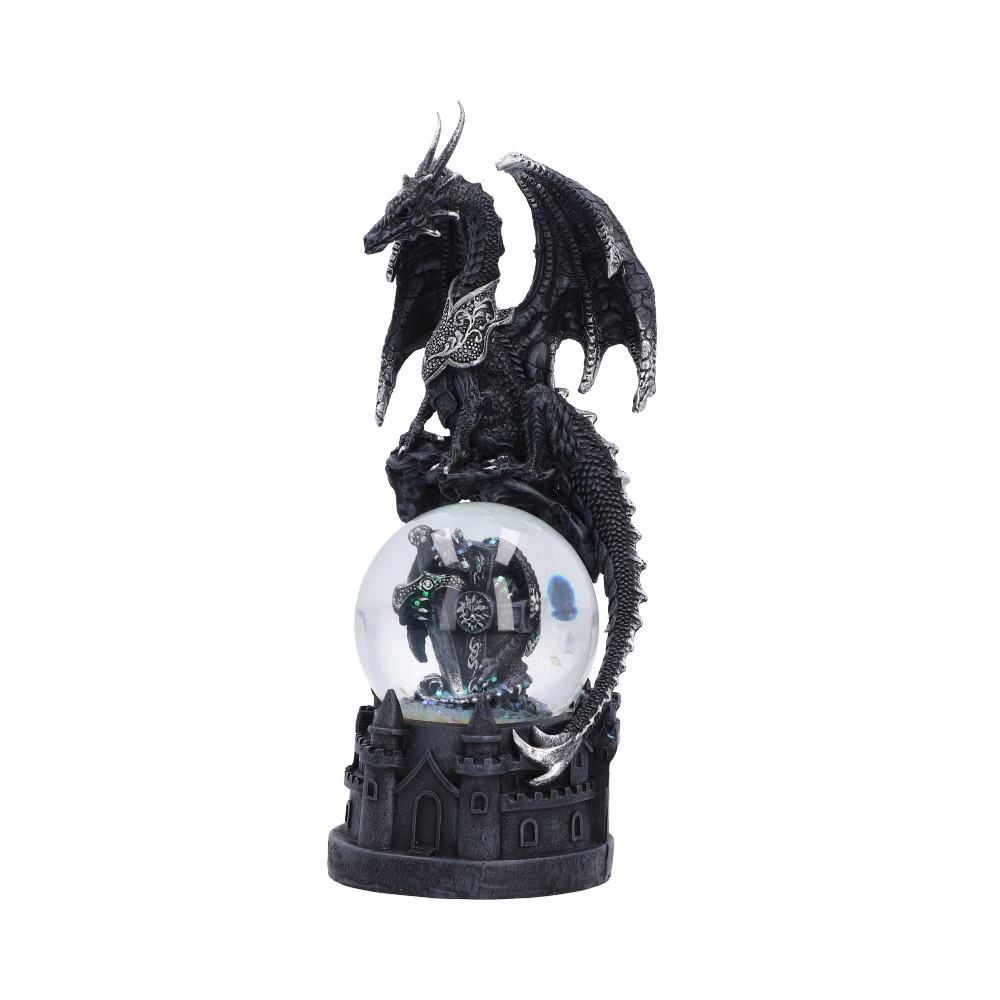 Dragon's Dominion black and silver dragon snow globe
