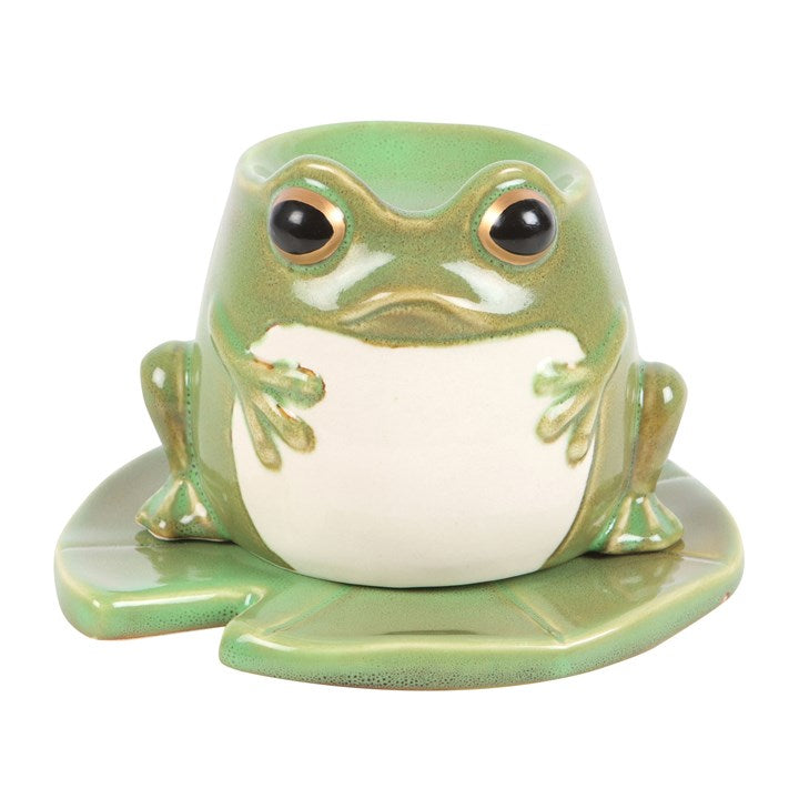 Frog shaped oil burner with lily pad plate