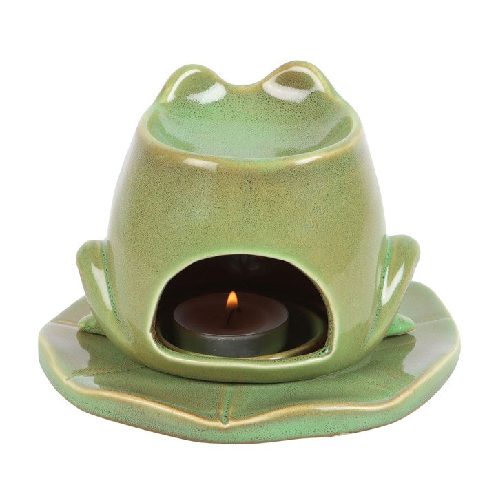 Frog shaped oil burner with lily pad plate
