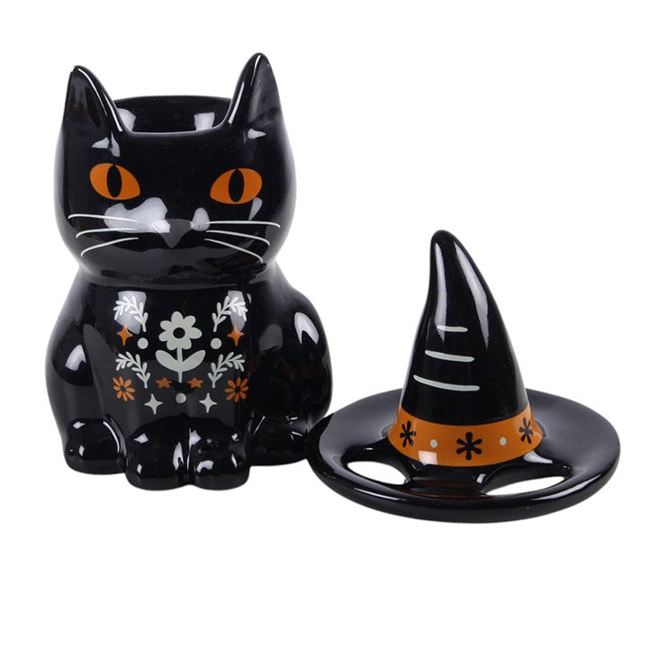 Frightful Folk black cat oil burner with matching lid