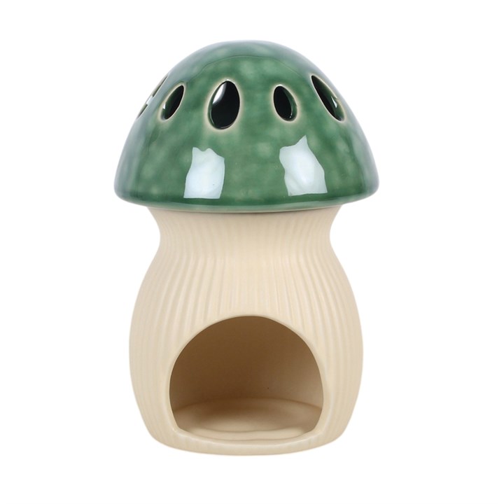 Green mushroom oil burner showing fragrance oil opening